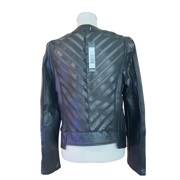 #A298  For Her NYC  BLACK Y2K  Glam Rock vegan Leather Jacket Rhinestones NWT XL - Picture 2 of 10